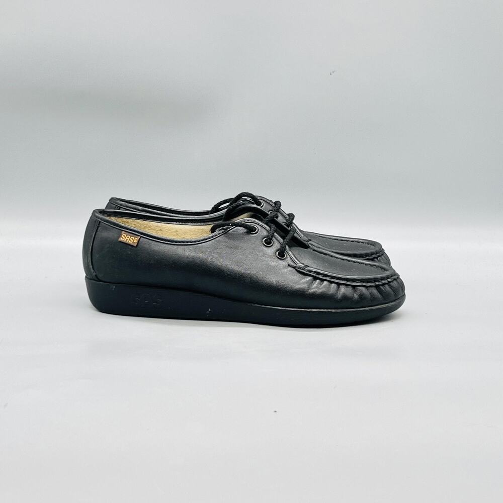 SAS Shoes Womens 8.5 Black Leather Moccasin Lace Up Walking Comfort Casual